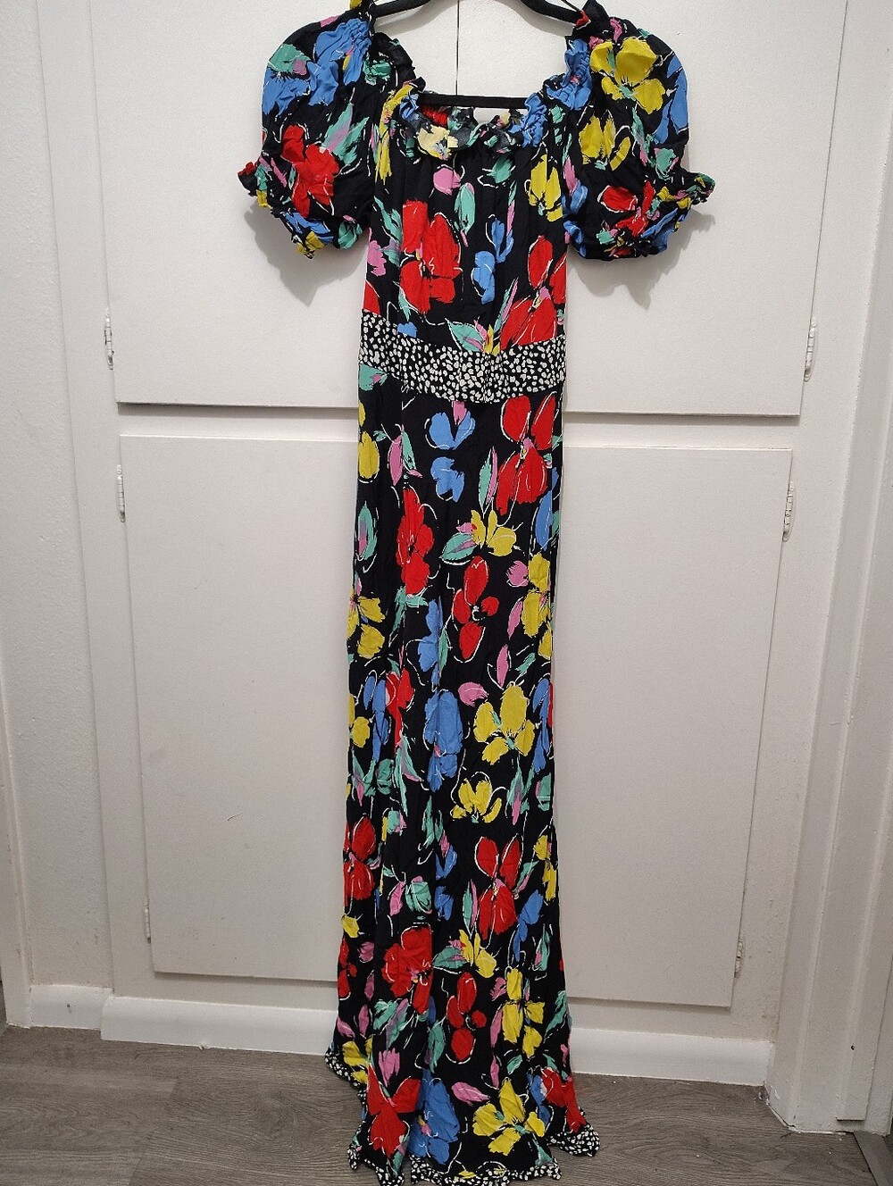 NWT RICO x Target Black Floral Off The  Shoulder Puff Sleeve Maxi Dress Size 4
